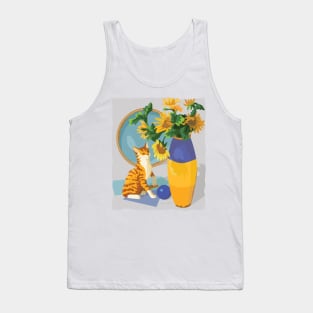 Cat and Sunflowers Tank Top